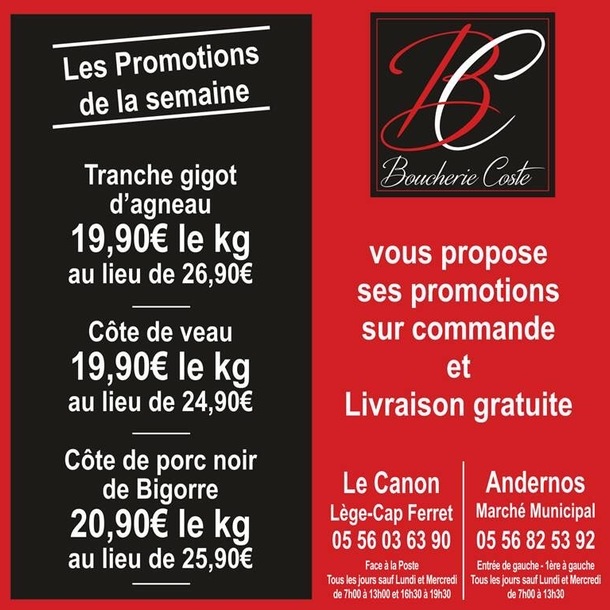 Promotion de la boucherie Coste